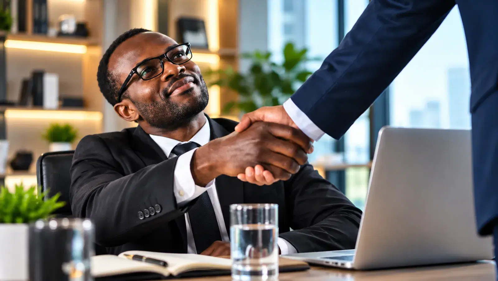 Two business owners shaking hands to seal a working capital deal