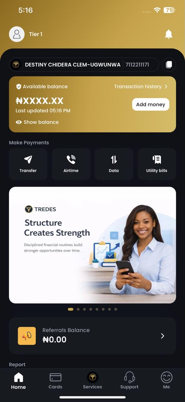 TREDES app in dark mode